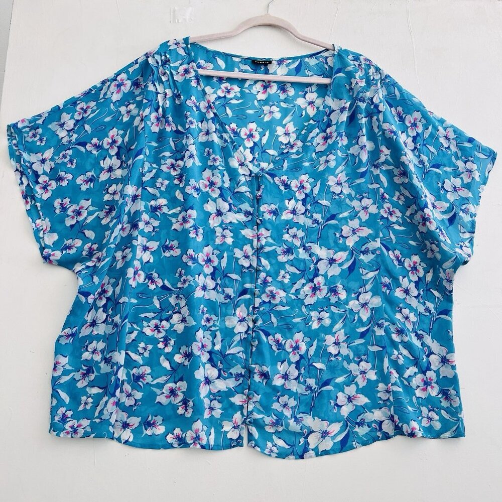 NEW Torrid Floral Button-Front Blouse 6 Chiffon Top Blue Plus Size 6X